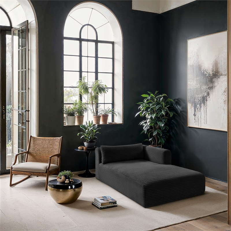 Meridian Furniture Shaggy Black Corduroy Performance Fabric Chaise