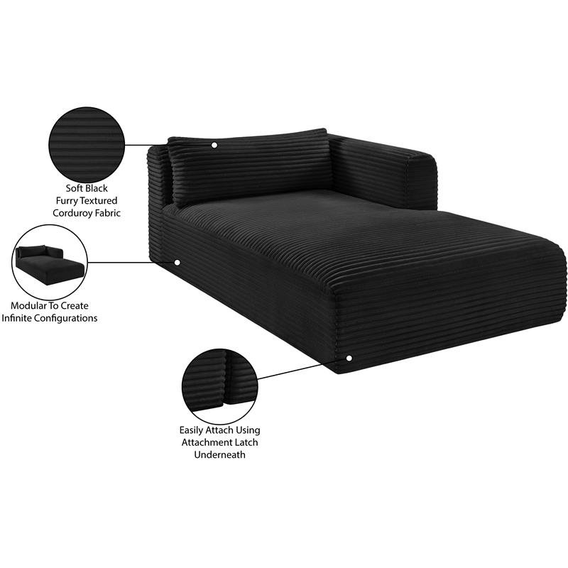 Meridian Furniture Shaggy Black Corduroy Performance Fabric Chaise