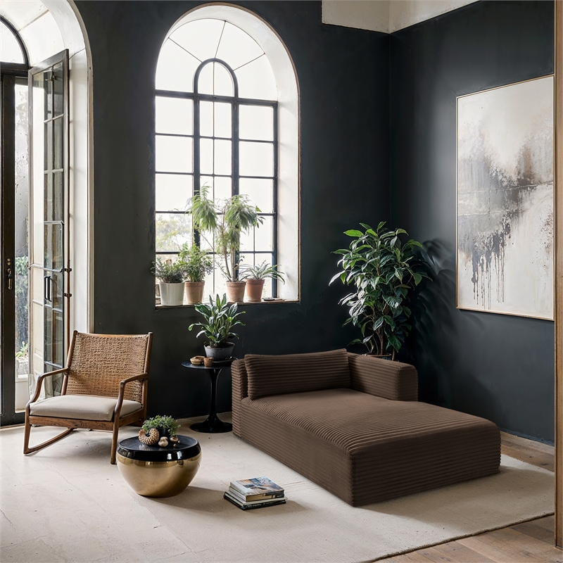 Meridian Furniture Shaggy Brown Corduroy Performance Fabric Chaise