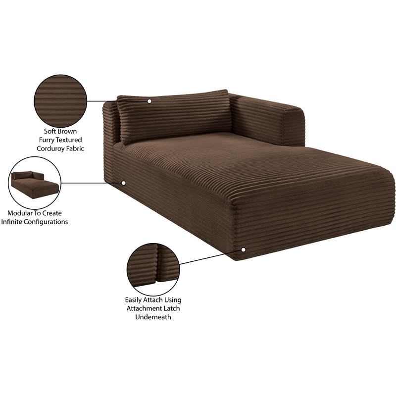 Meridian Furniture Shaggy Brown Corduroy Performance Fabric Chaise