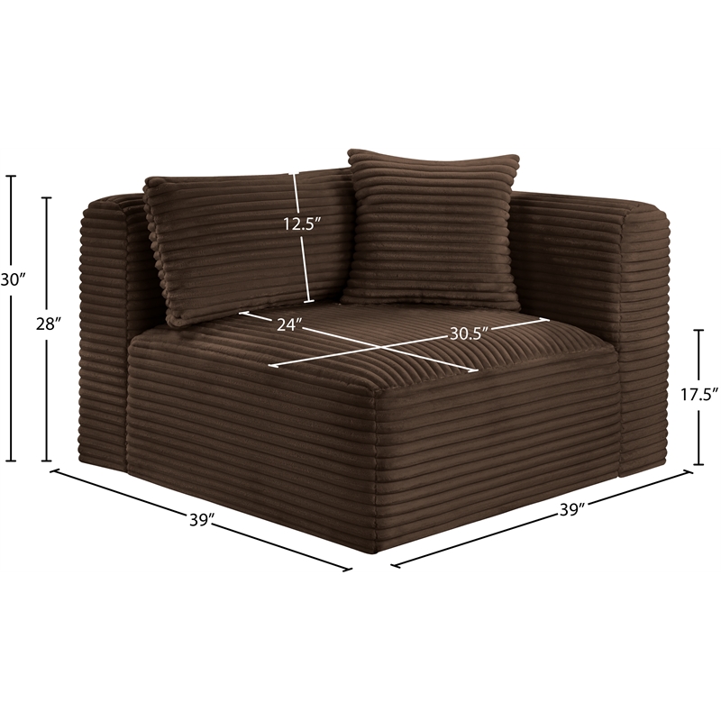 Meridian Furniture Shaggy Brown Corduroy Performance Fabric Corner Chair