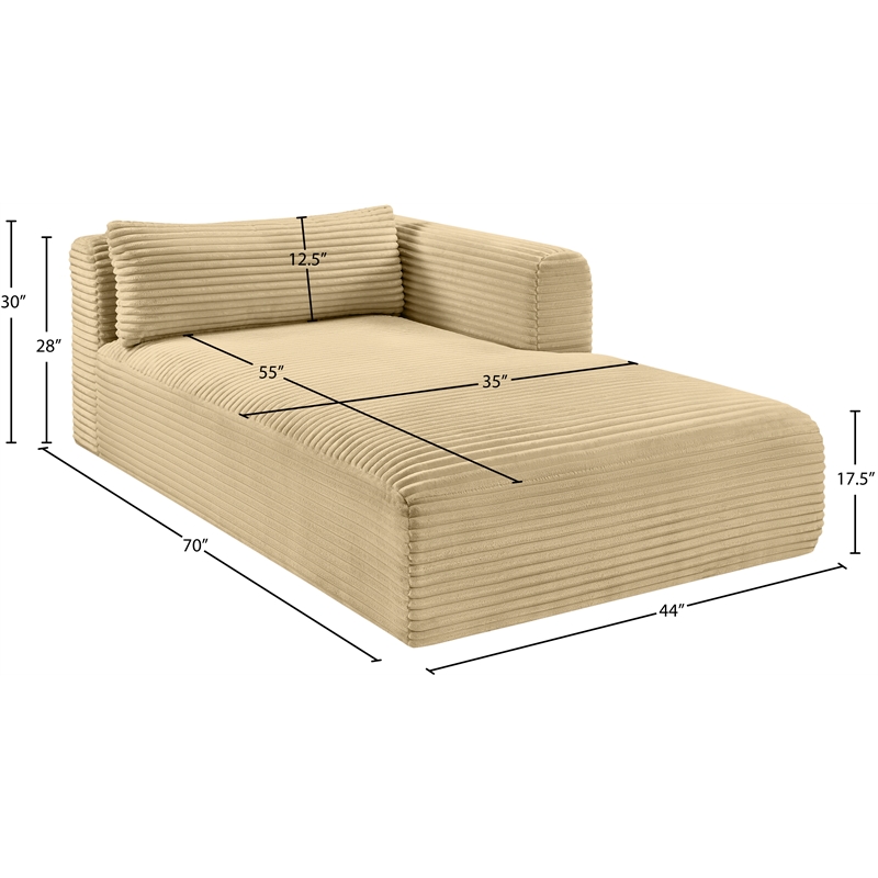 Meridian Furniture Shaggy Camel Corduroy Performance Fabric Chaise