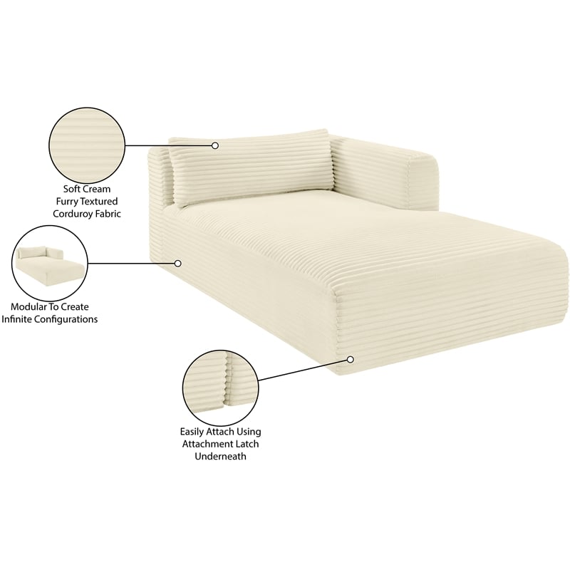 Meridian Furniture Shaggy Cream Corduroy Performance Fabric Chaise