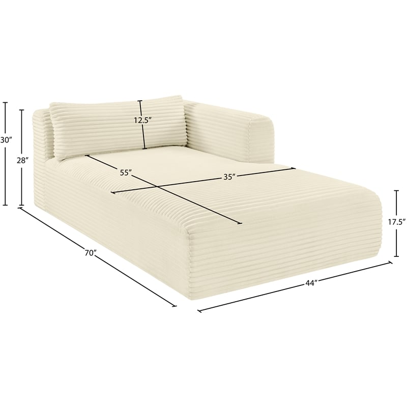 Meridian Furniture Shaggy Cream Corduroy Performance Fabric Chaise