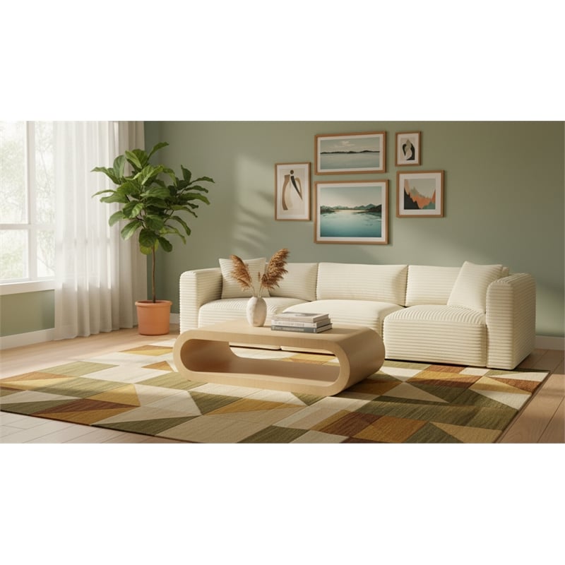 Meridian Furniture 3-Piece Cream Corduroy Performance Fabric Modular Sofa