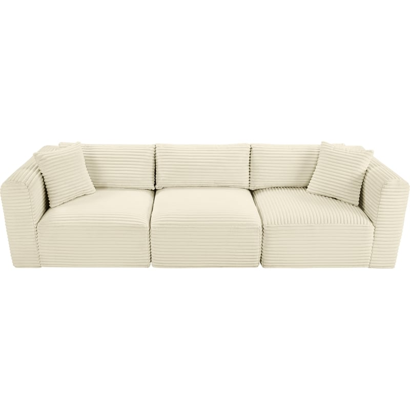 Meridian Furniture 3-Piece Cream Corduroy Performance Fabric Modular Sofa