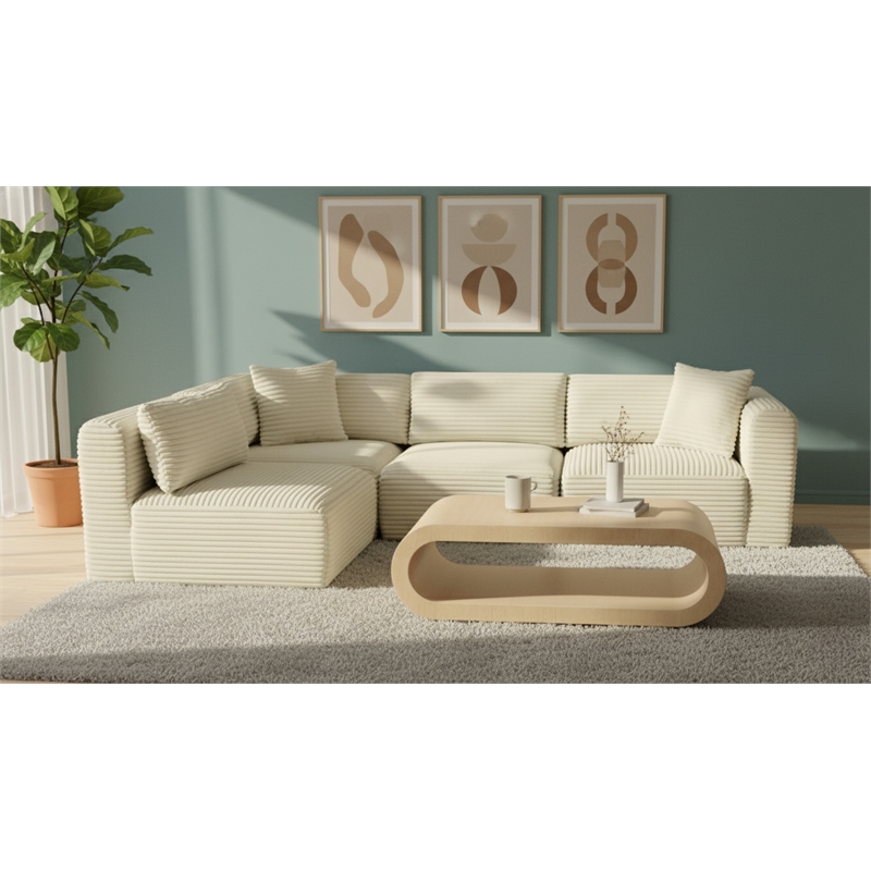 Meridian Furniture 4-Piece Cream Corduroy Performance Fabric Modular Sectional