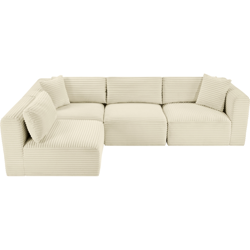 Meridian Furniture 4-Piece Cream Corduroy Performance Fabric Modular Sectional