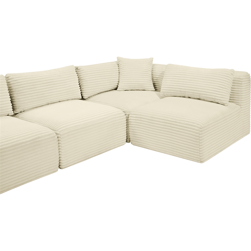 Meridian Furniture 4-Piece Cream Corduroy Performance Fabric Modular Sectional