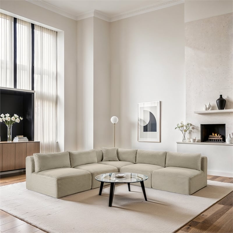 Meridian Furniture 5-Piece Cream Corduroy Performance Fabric Modular Sectional