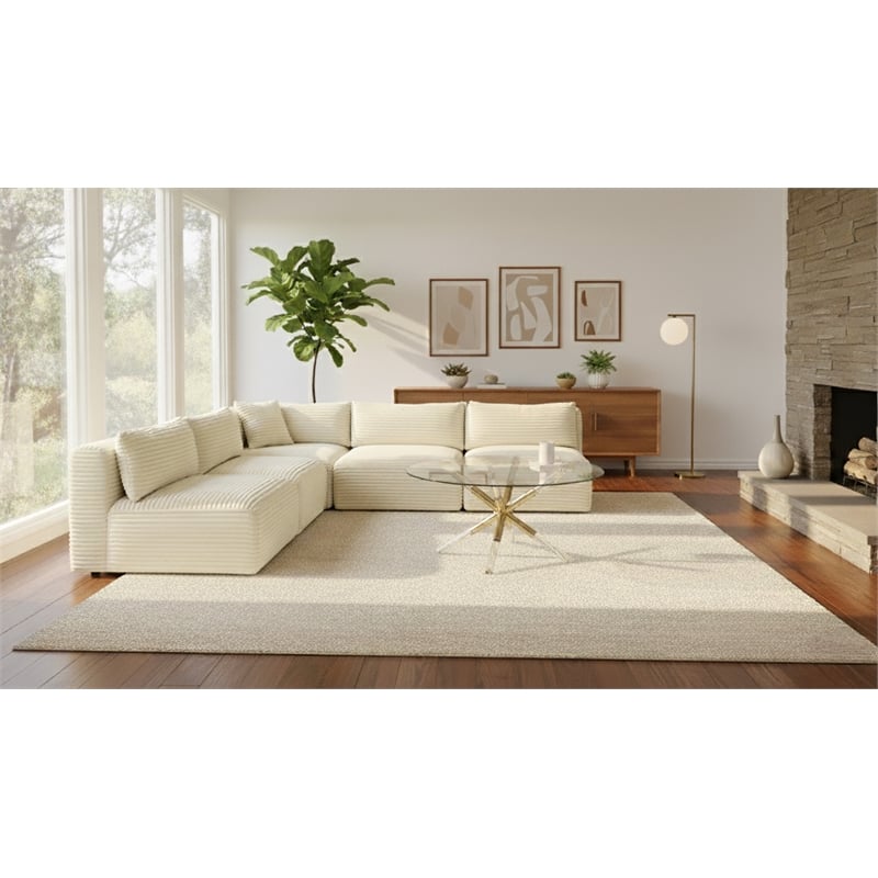 Meridian Furniture 5-Piece Cream Corduroy Performance Fabric Modular Sectional