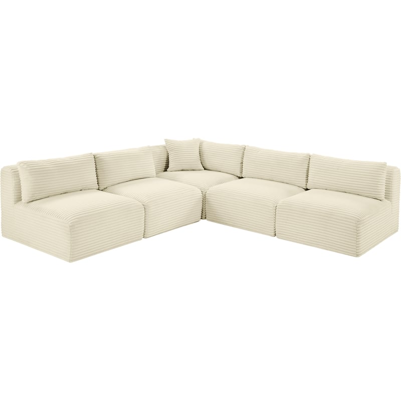 Meridian Furniture 5-Piece Cream Corduroy Performance Fabric Modular Sectional