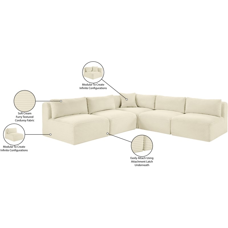 Meridian Furniture 5-Piece Cream Corduroy Performance Fabric Modular Sectional