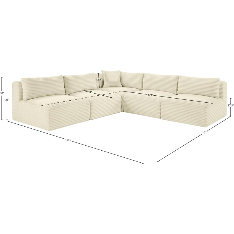 Meridian Furniture 5-Piece Cream Corduroy Performance Fabric Modular Sectional