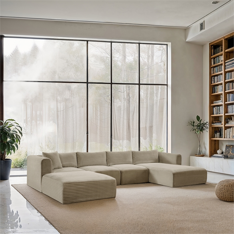 Meridian Furniture 5-Piece Cream Corduroy Performance Fabric Modular Sectional