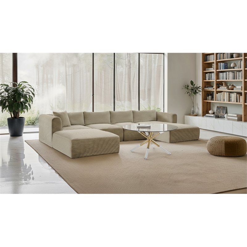 Meridian Furniture 5-Piece Cream Corduroy Performance Fabric Modular Sectional