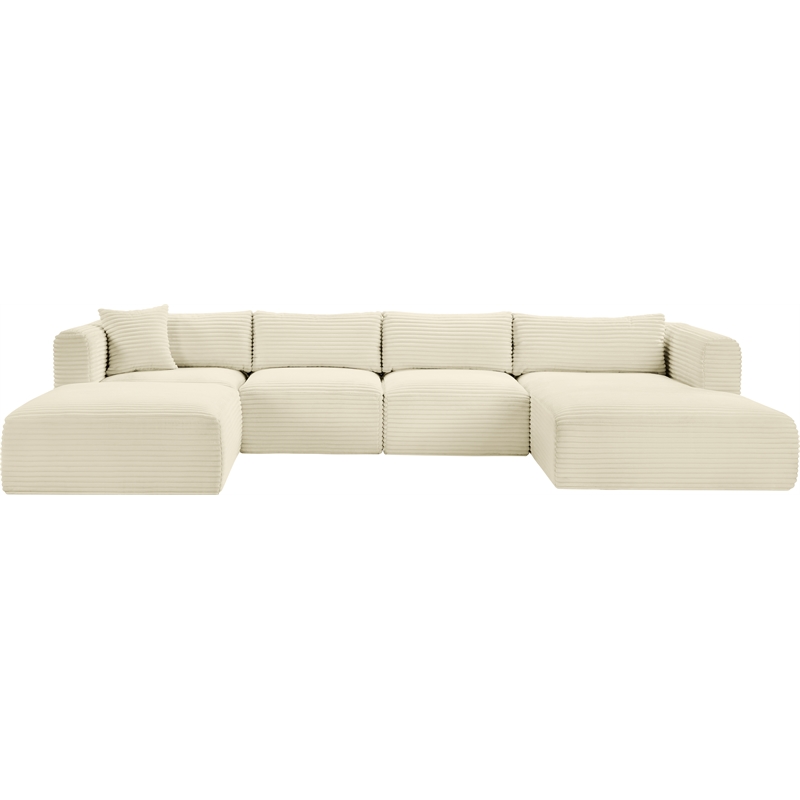 Meridian Furniture 5-Piece Cream Corduroy Performance Fabric Modular Sectional