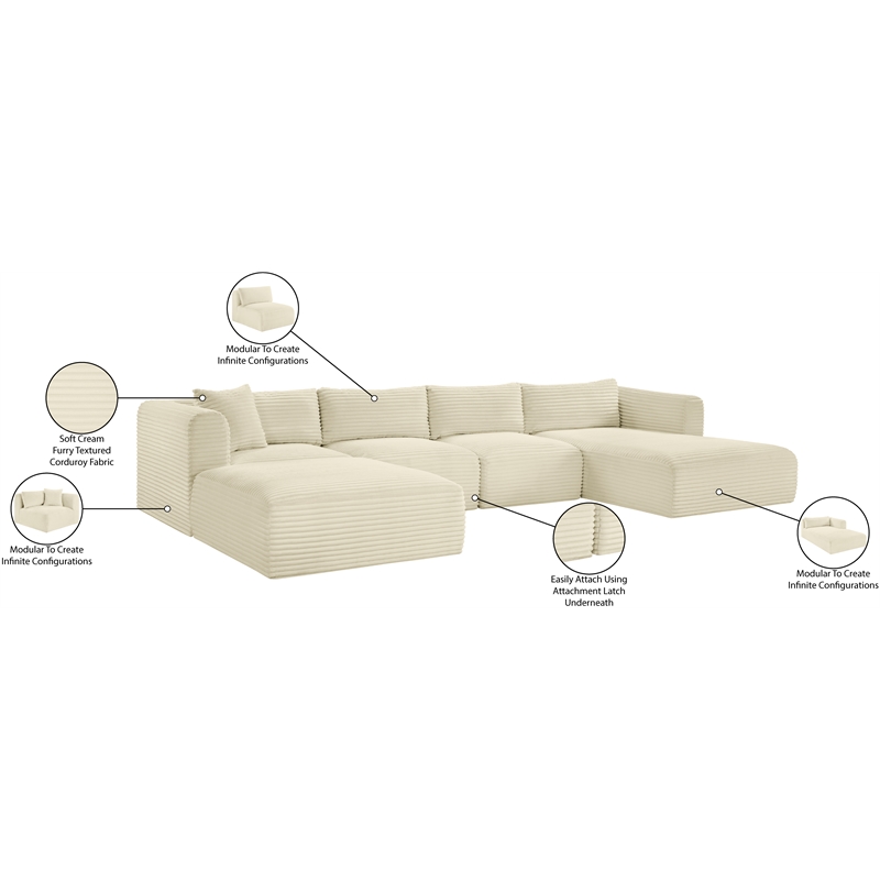 Meridian Furniture 5-Piece Cream Corduroy Performance Fabric Modular Sectional