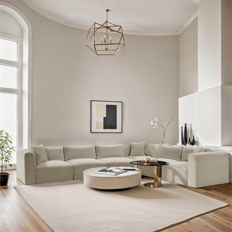 Meridian Furniture 6-Piece Cream Corduroy Performance Fabric Modular Sectional