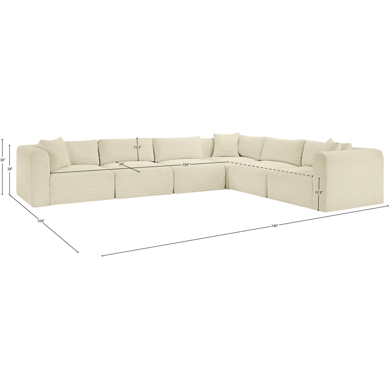 Meridian Furniture 6-Piece Cream Corduroy Performance Fabric Modular Sectional