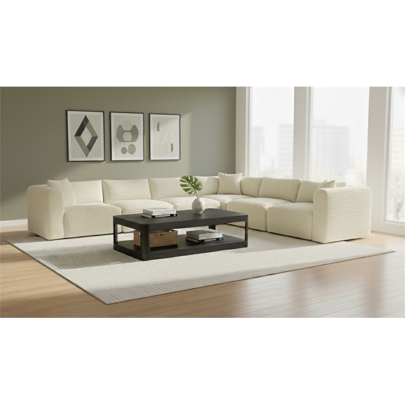 Meridian Furniture 6-Piece Cream Corduroy Performance Fabric Modular Sectional