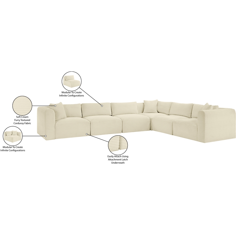 Meridian Furniture 6-Piece Cream Corduroy Performance Fabric Modular Sectional