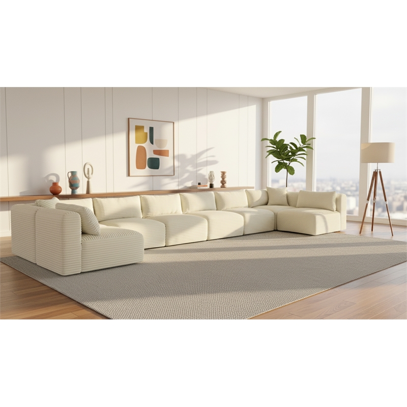Meridian Furniture 8-Piece Cream Corduroy Performance Fabric Modular Sectional