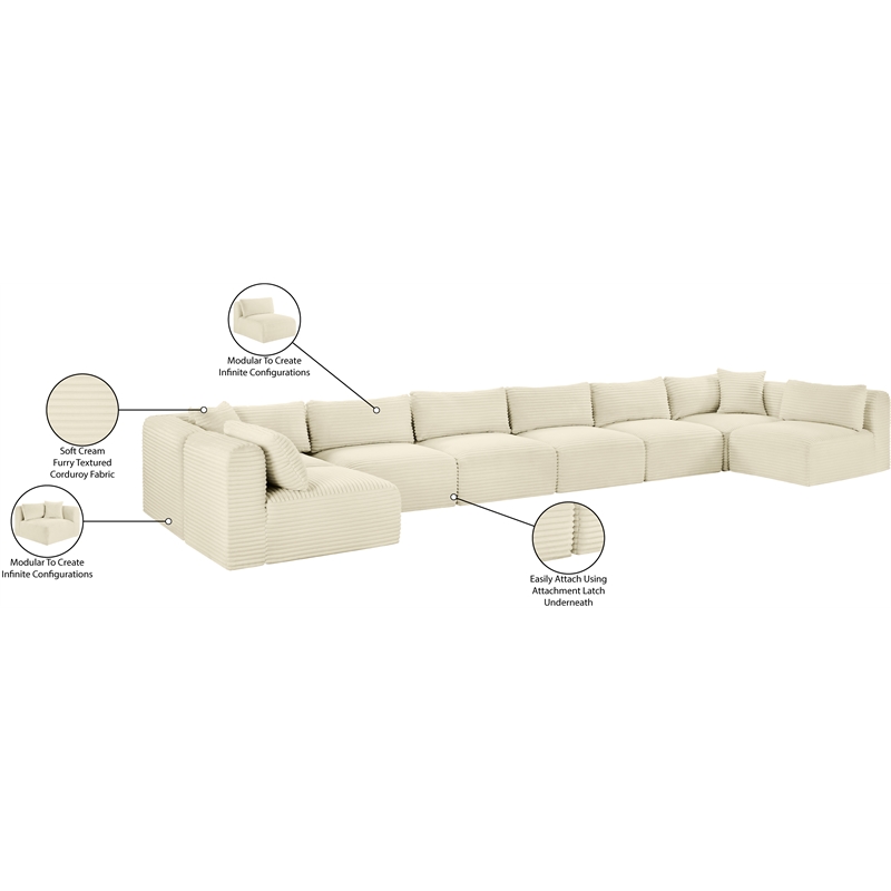 Meridian Furniture 8-Piece Cream Corduroy Performance Fabric Modular Sectional