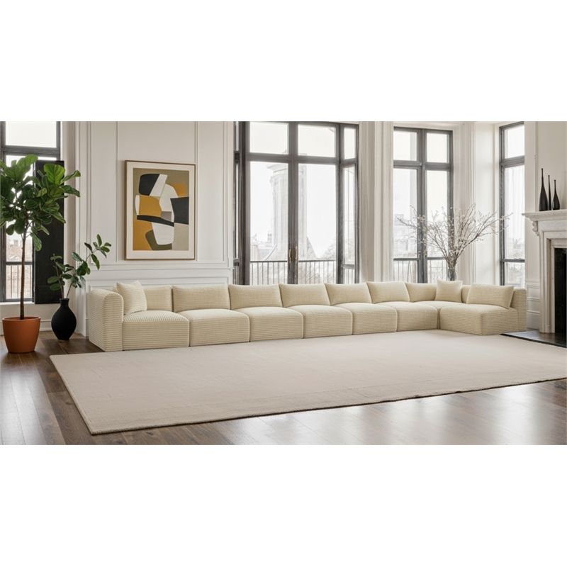 Meridian Furniture 8-Piece Cream Corduroy Performance Fabric Modular Sectional