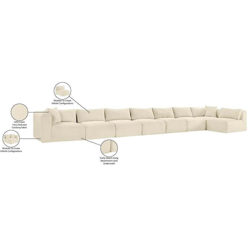 Meridian Furniture 8-Piece Cream Corduroy Performance Fabric Modular Sectional
