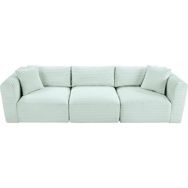 Meridian Furniture 3-Piece Mint Corduroy Performance Fabric Modular Sofa