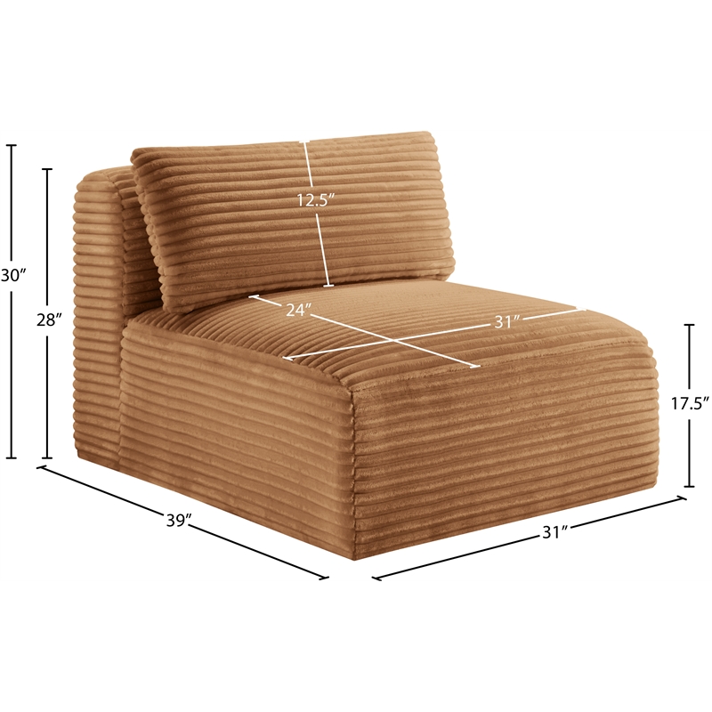 Meridian Furniture Shaggy Saddle Corduroy Performance Fabric Armless Chair