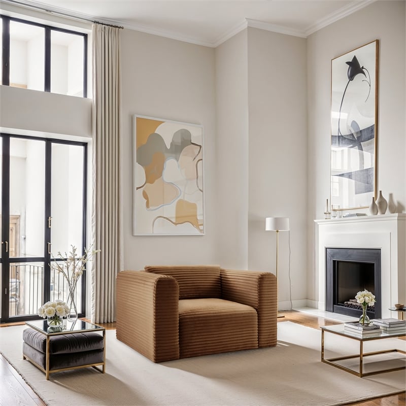 Meridian Furniture Shaggy Saddle Corduroy Performance Fabric Arm Chair