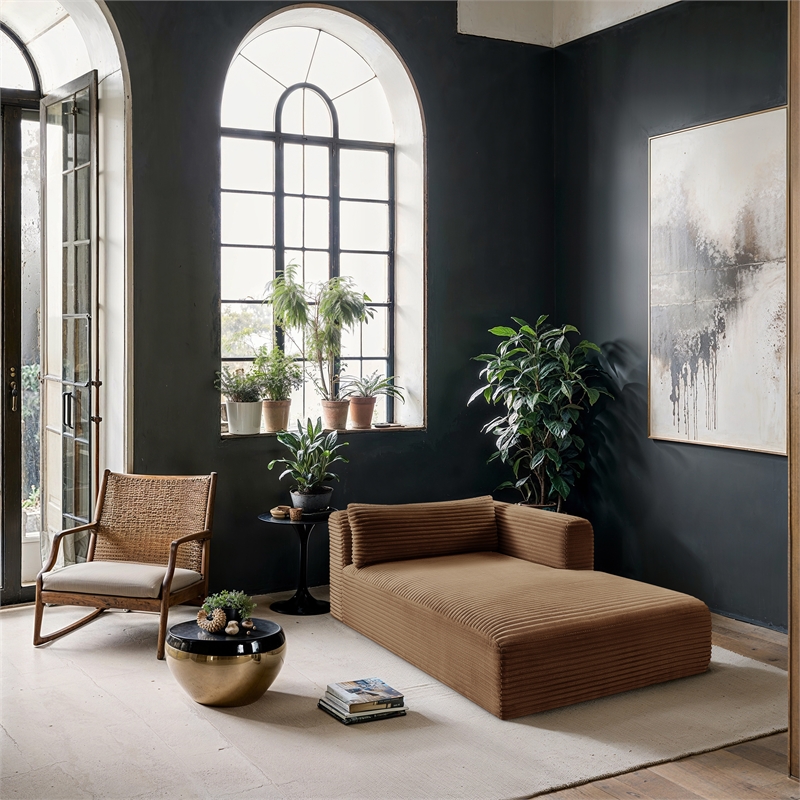 Meridian Furniture Shaggy Saddle Corduroy Performance Fabric Chaise