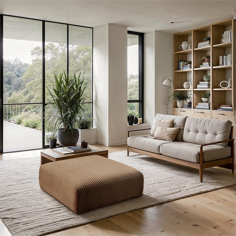 Meridian Furniture Shaggy Saddle Corduroy Performance Fabric Ottoman