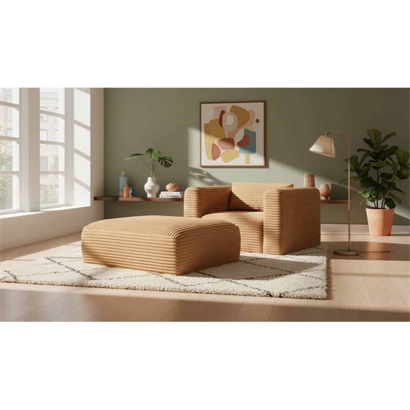 Meridian Furniture Shaggy Saddle Corduroy Performance Fabric Ottoman