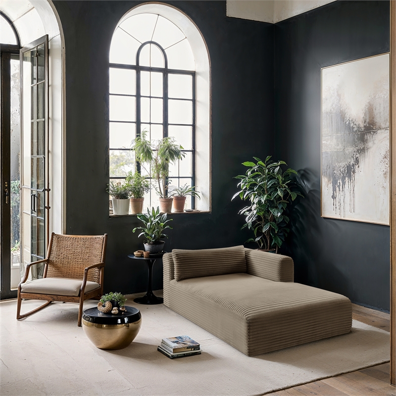 Meridian Furniture Shaggy Taupe Corduroy Performance Fabric Chaise