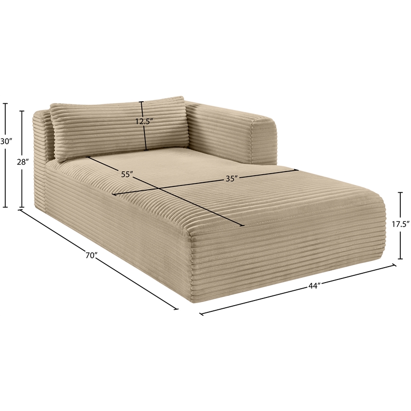 Meridian Furniture Shaggy Taupe Corduroy Performance Fabric Chaise