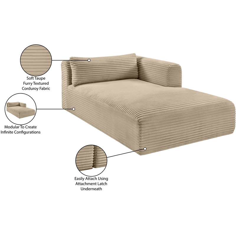 Meridian Furniture Shaggy Taupe Corduroy Performance Fabric Chaise