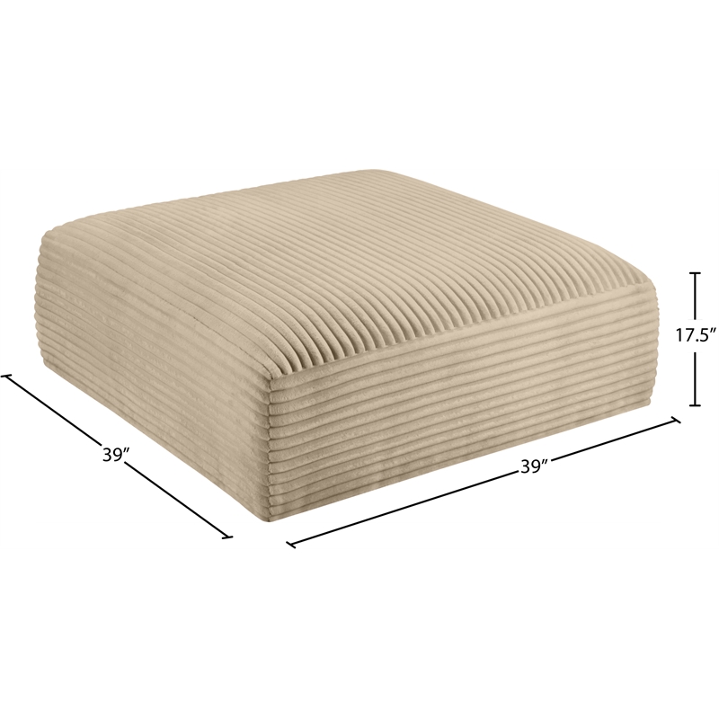 Meridian Furniture Shaggy Taupe Corduroy Performance Fabric Ottoman
