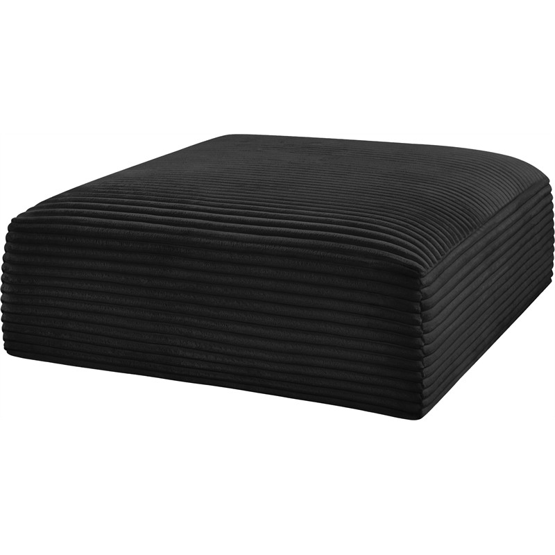 Meridian Furniture Shaggy Black Corduroy Performance Fabric Ottoman