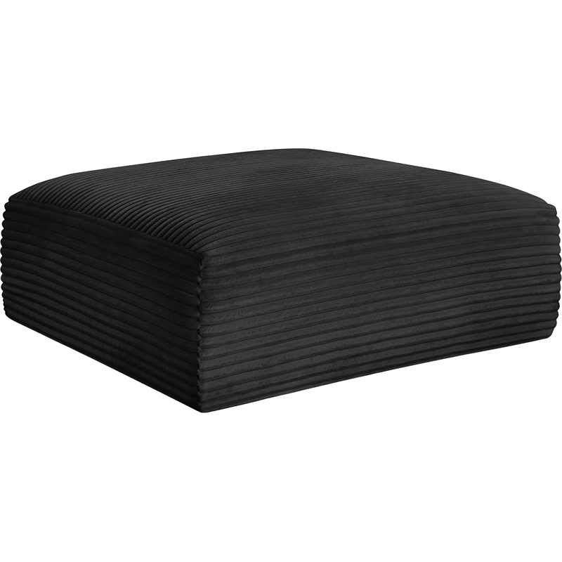 Meridian Furniture Shaggy Black Corduroy Performance Fabric Ottoman