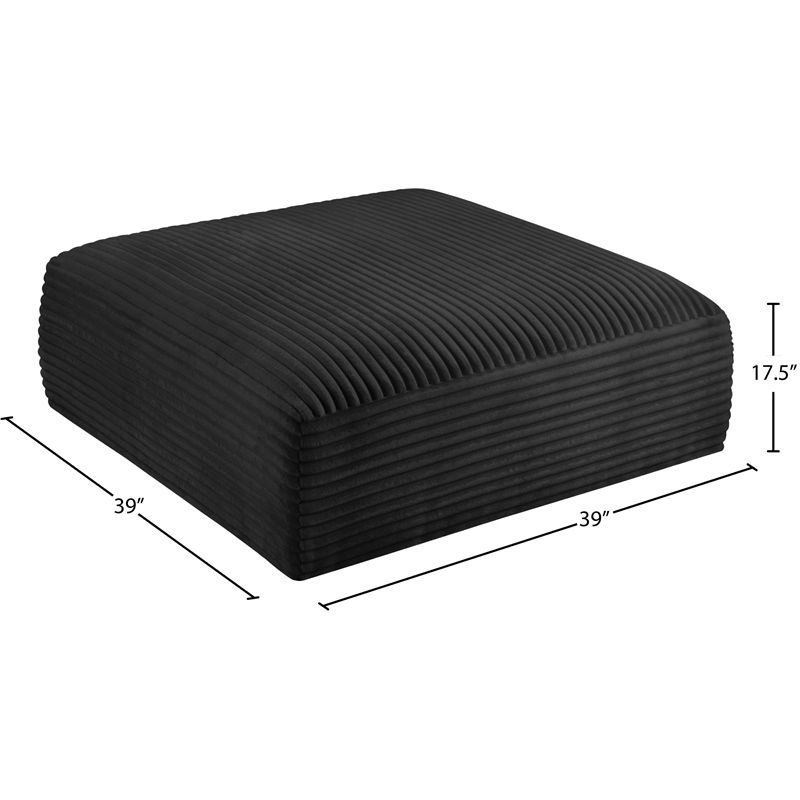 Meridian Furniture Shaggy Black Corduroy Performance Fabric Ottoman