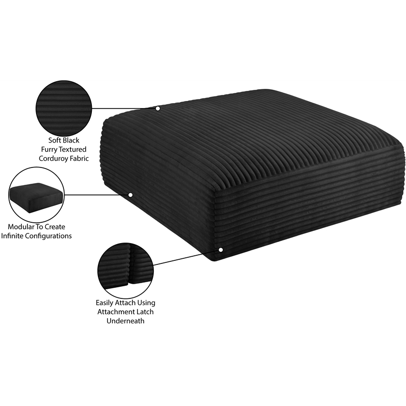 Meridian Furniture Shaggy Black Corduroy Performance Fabric Ottoman