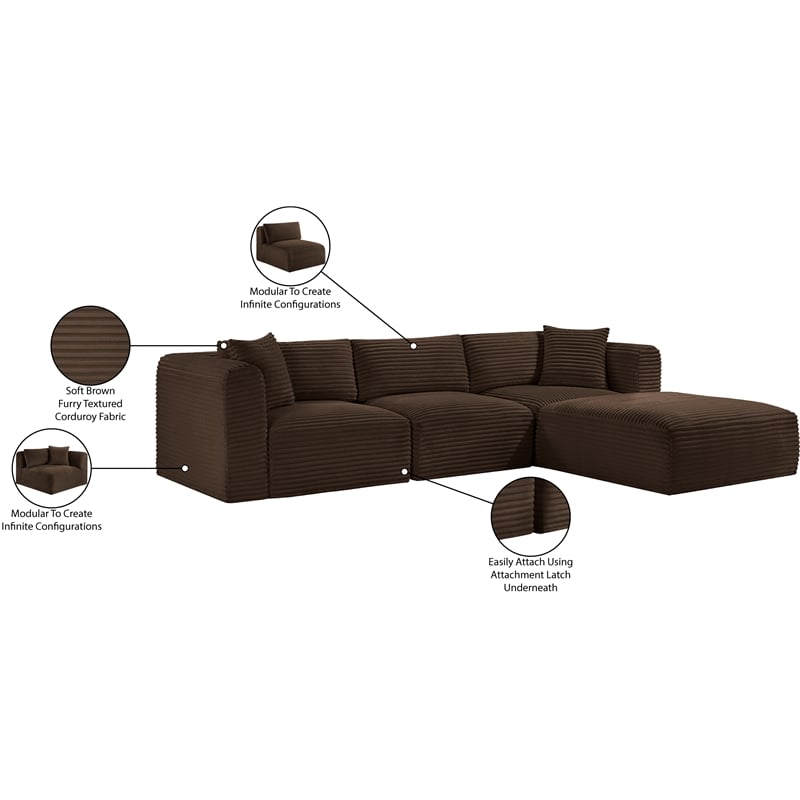 Meridian Furniture 4-Piece Brown Corduroy Performance Fabric Modular Sectional