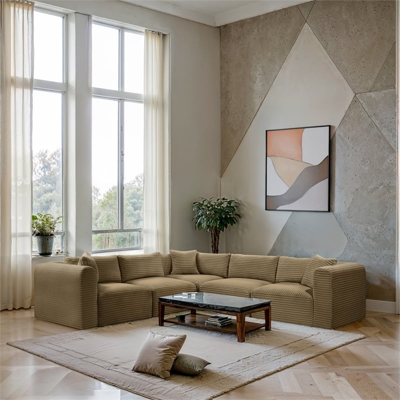 Meridian Furniture 5-Piece Camel Corduroy Performance Fabric Modular Sectional