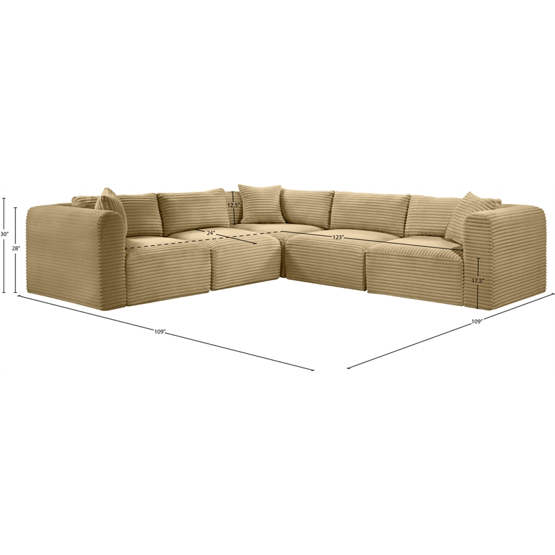 Meridian Furniture 5-Piece Camel Corduroy Performance Fabric Modular Sectional