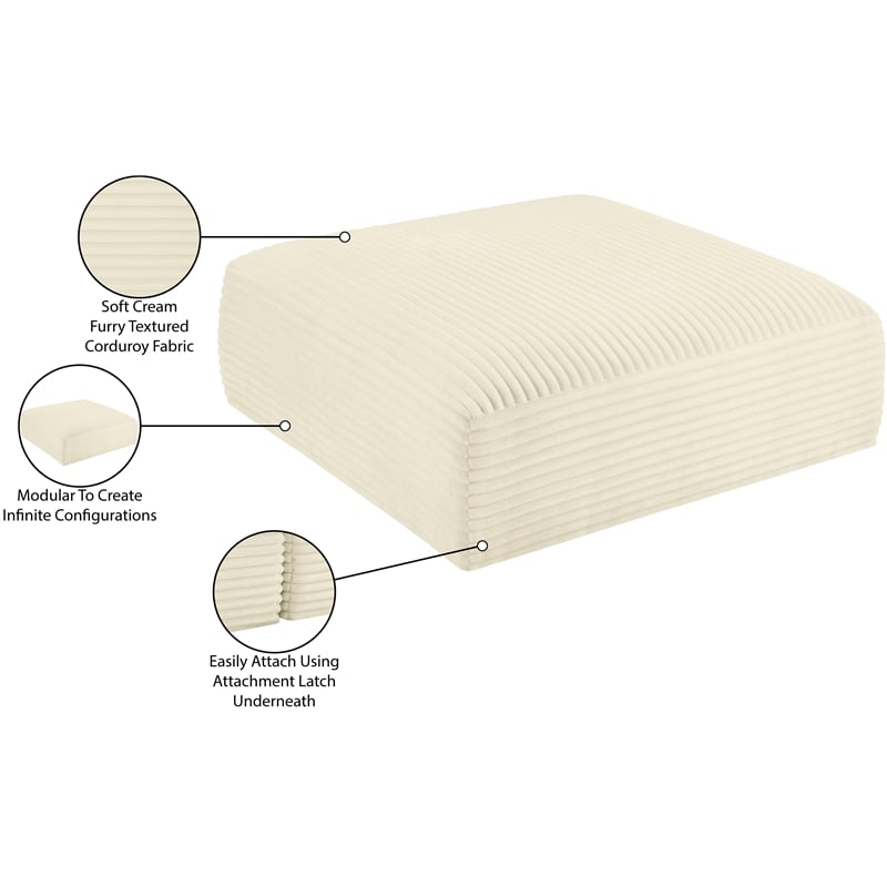 Meridian Furniture Shaggy Cream Corduroy Performance Fabric Ottoman
