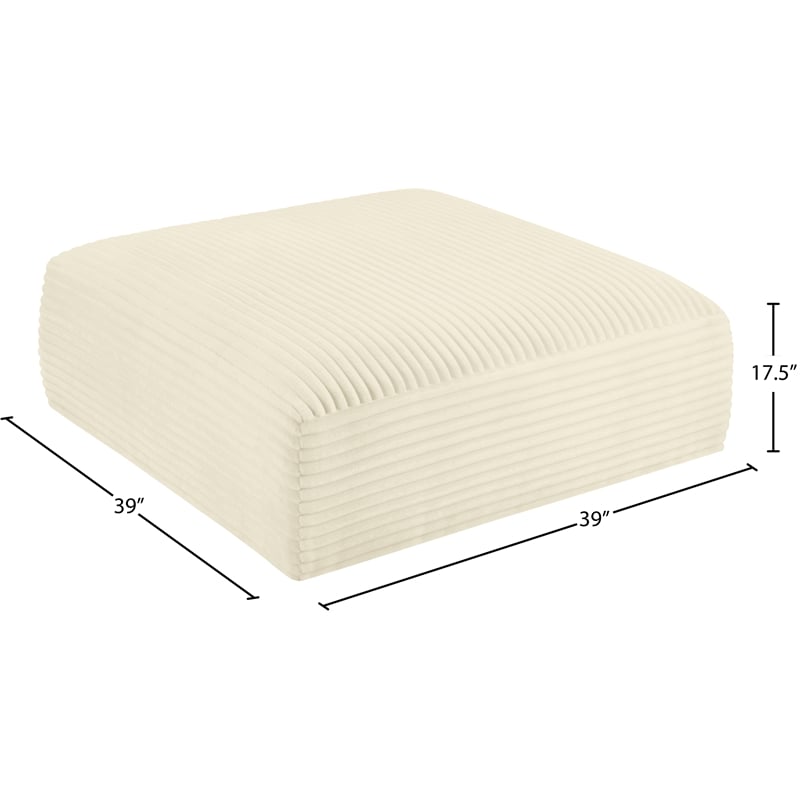 Meridian Furniture Shaggy Cream Corduroy Performance Fabric Ottoman