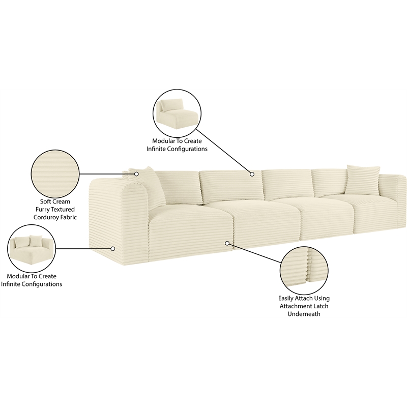 Meridian Furniture 4-Piece Cream Corduroy Performance Fabric Modular Sofa